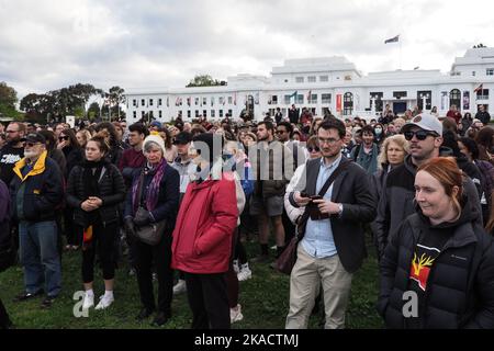 Canberra, Australia, 02/11/2022, Hundreds of people gathered at the Aboriginal Tent Embassy in Canberra to remember Cassius Turvey Stock Photo