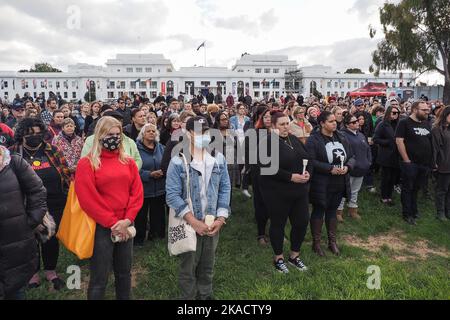 Canberra, Australia, 02/11/2022, Hundreds of people gathered at the Aboriginal Tent Embassy in Canberra to remember Cassius Turvey Stock Photo