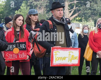 Canberra, Australia, 02/11/2022, Hundreds of people gathered at the Aboriginal Tent Embassy in Canberra to remember Cassius Turvey Stock Photo