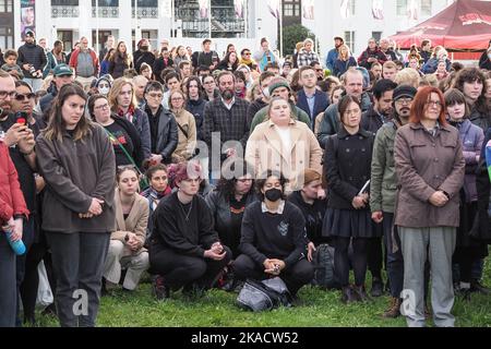 Canberra, Australia, 02/11/2022, Hundreds of people gathered at the Aboriginal Tent Embassy in Canberra to remember Cassius Turvey Stock Photo