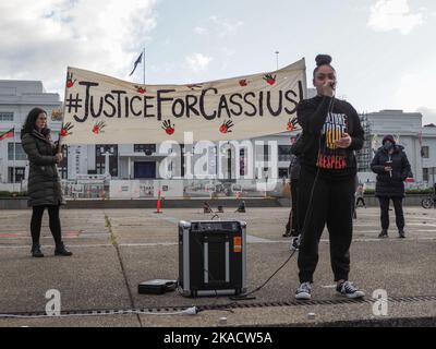 Canberra, Australia, 02/11/2022, Hundreds of people gathered at the Aboriginal Tent Embassy in Canberra to remember Cassius Turvey Stock Photo