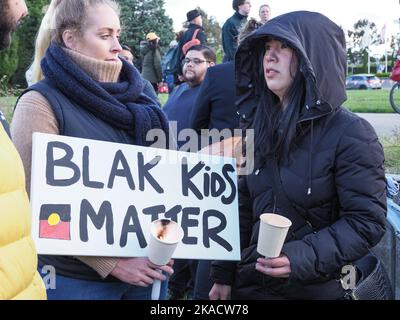 Canberra, Australia, 02/11/2022, Hundreds of people gathered at the Aboriginal Tent Embassy in Canberra to remember Cassius Turvey Stock Photo