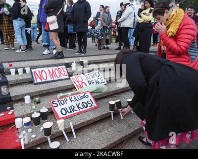 Canberra, Australia, 02/11/2022, Hundreds of people gathered at the Aboriginal Tent Embassy in Canberra to remember Cassius Turvey Stock Photo