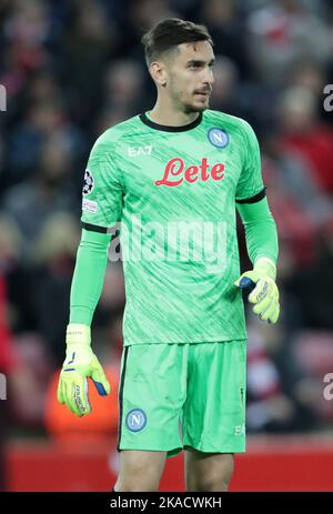 1st November 2022, Anfield Stadium, Liverpool, England: Champions League football, Liverpool versus Napoli; SSC Napoli goalkeeper Alex Meret Stock Photo