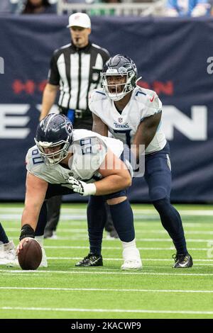 Tennessee Titans center Ben Jones prepares to snap the ball during the  second half of an NFL football game against the Indianapolis Colts Sunday,  Oct. 23, 2022, in Nashville, Tenn. (AP Photo/Mark