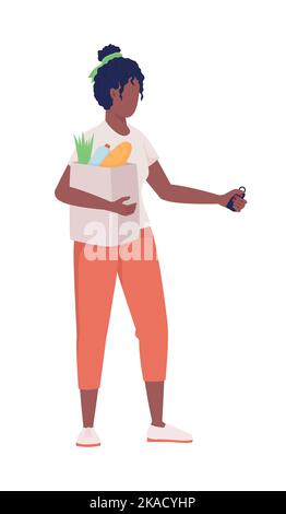 Woman with food products semi flat color vector character Stock Vector