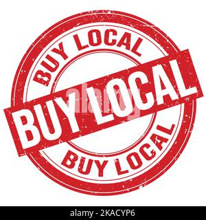 BUY LOCAL text written on red round grungy stamp sign Stock Photo