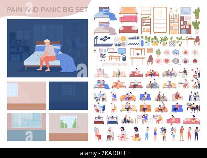 Pain and panic 2D vector isolated illustrations big set Stock Vector