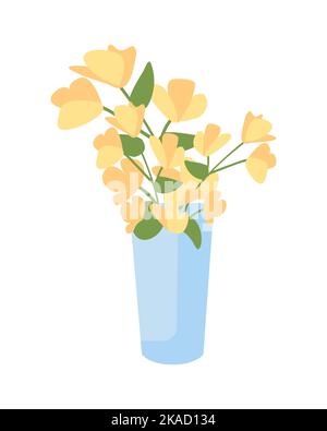 Blue vase with flowers semi flat color vector object Stock Vector