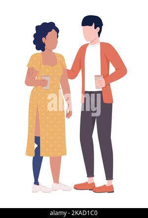 Couple drinking coffee together semi flat color vector characters Stock Vector