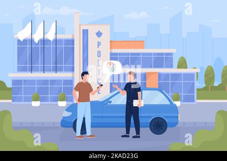 Driver and police officer flat color vector illustration Stock Vector