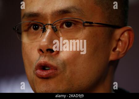 Binance CEO Changpeng Zhao speaks during a news conference at the Web Summit, Europe's largest technology conference, in Lisbon, Portugal, November 2, 2022. REUTERS/Pedro Nunes