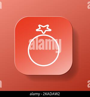 Tomato vegetable square button, white outline icon on the red color plate. Healthy nutrition concept. Flat symbol sign vector illustration isolated on red background Stock Vector