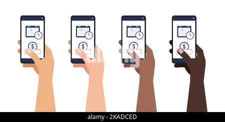 Easy credit payment with calendar on phone screen in hand set. Stock Vector