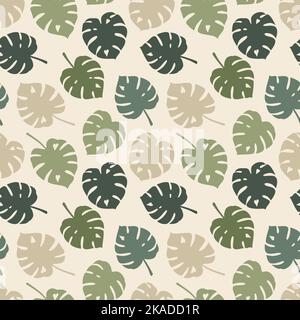 Monstera tropical leaves seamless vector pattern Stock Vector