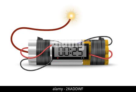Dynamite bomb realistic composition with isolated view of self made bomb with digital clock countdown timer vector illustration Stock Vector