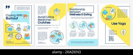 Cope with burnout blue and yellow brochure template Stock Vector