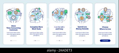 Benefits of working from home onboarding mobile app screen Stock Vector