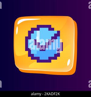 Tick in circle glossy ui button with pixelated color icon Stock Vector