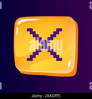 Multiplication sign glossy ui button with pixelated color icon Stock Vector