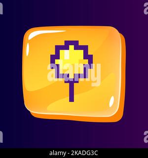Pin glossy ui button with pixelated color icon Stock Vector