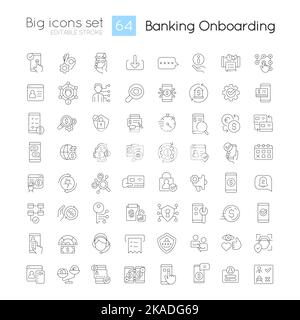 Banking onboarding linear big icons set Stock Vector