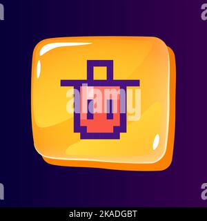 Trash bin glossy ui button with pixelated color icon Stock Vector