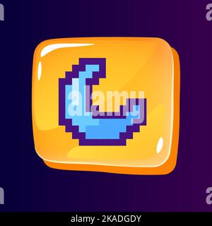 Night mode glossy ui button with pixelated color icon Stock Vector