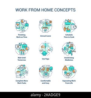 Work from home tips concept icons set Stock Vector