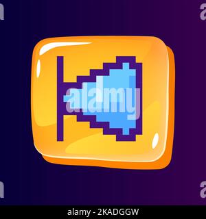 Backward rewind glossy ui button with pixelated color icon Stock Vector