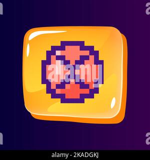 Multiplication action glossy ui button with pixelated color icon Stock Vector