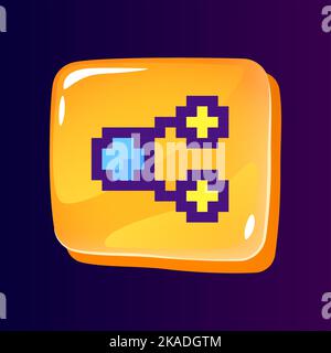 Content sharing glossy ui button with pixelated color icon Stock Vector