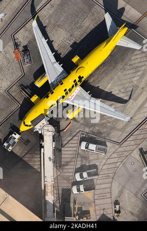 AIRBUS A320 SPIRIT AIRLINES The most heavy airport of the world, Los Angeles Int. Is the primary international airport serving Los Angeles and its surrounding metropolitan area. October 12, 2022. Photo by Thomas Arnoux/ABACAPRESS.COM Stock Photo