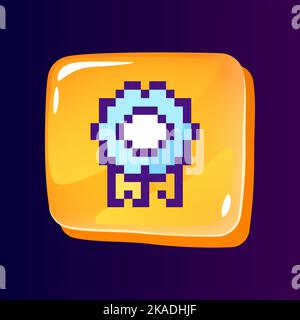 Medal glossy ui button with pixelated color icon Stock Vector