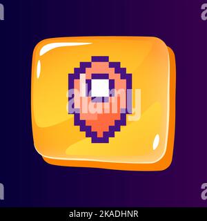 Mark on map glossy ui button with pixelated color icon Stock Vector