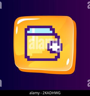 Wallet glossy ui button with pixelated color icon Stock Vector