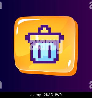 Trash can glossy ui button with pixelated color icon Stock Vector