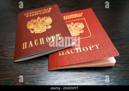 Passports of a Russian citizen lie on the table close-up Stock Photo