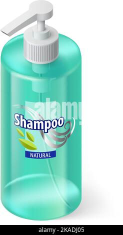 Single Aquamarin Bottle of Shampoo with Lable in Isometric Style Stock Vector