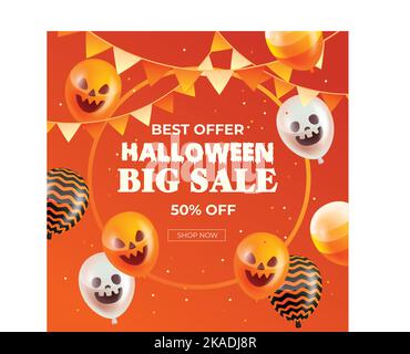 Halloween social media sale banner or post template. Halloween sale. Stock Vector