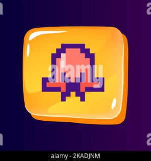 Turned off notifications glossy ui button with pixelated color icon Stock Vector