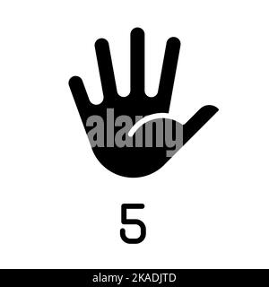 Digit five in American sign language black glyph icon Stock Vector
