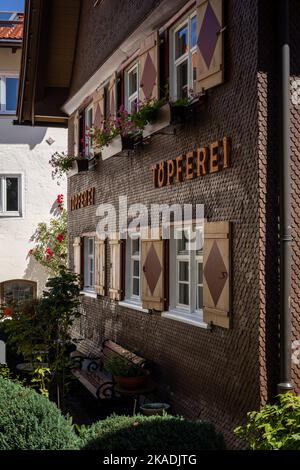 Immenstadt am Algau, Germany - August 12, 2022: Topferei im Hormannhaus, a historical house with ceramic arts and crafts. Bavarian Alpes, Germany. Stock Photo