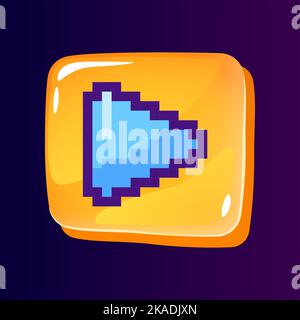 Play glossy ui button with pixelated color icon Stock Vector