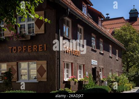 Immenstadt am Algau, Germany - August 12, 2022: Topferei im Hormannhaus, a historical house with ceramic arts and crafts. Bavarian Alpes, Germany. Stock Photo