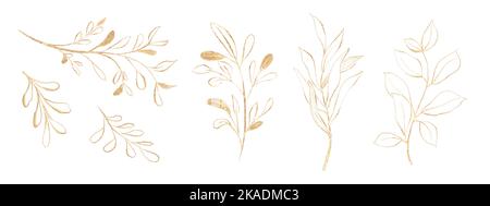 Set of golden leaves luxury illustration isolated on white background. Suitable for decorating festivals, greeting cards, brochures, or posters. Stock Vector