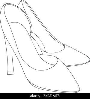 Shoes woman black line art vector illustration Stock Vector
