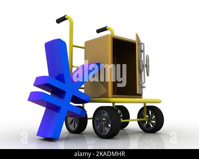 3d illustration Yen Symbol sign with locker in trolley Stock Photo