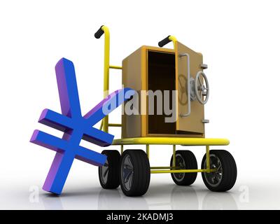 3d illustration Yen Symbol sign with locker in trolley Stock Photo