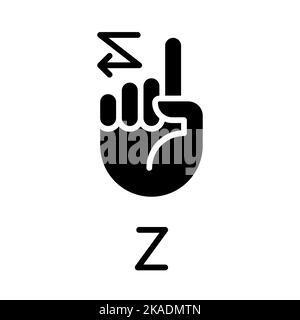 Signing letter Z in ASL black glyph icon Stock Vector